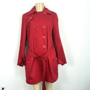JM Collection Women’s Size Petite Large Red Trench Coat Pockets Lined